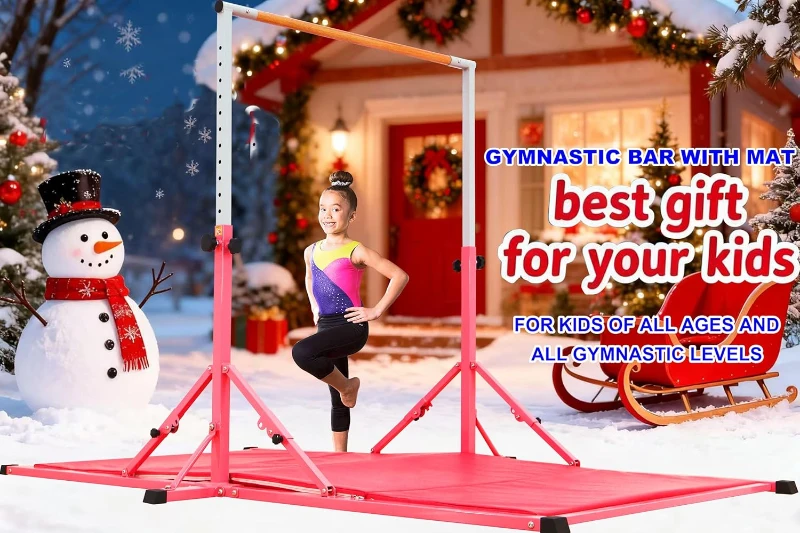 Marfula Foldable Gymnastics Kip Bar for Kids & Teens (Ages 3-20) - 5Ft/8Ft Base, 4Ft Width, 5Ft Adjustable Height - Professional Home & Club Training Equipment