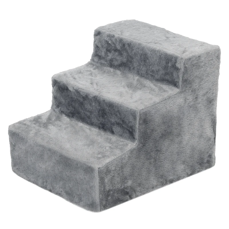 PawHut 3-Step Dog Ramp for Sofa, Bed, and Couch, with Removable Cover, Light Grey