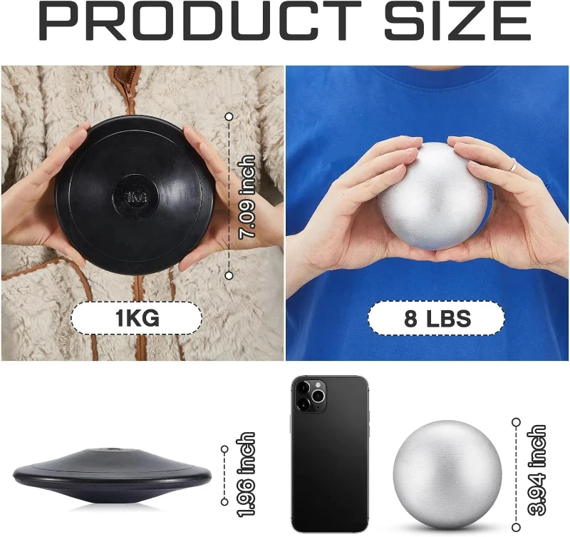 Deekin 2-Piece Training Set — 1 kg Rubber Discus and 8 lb Shot Put, Black Practice Implements for School Track & Field