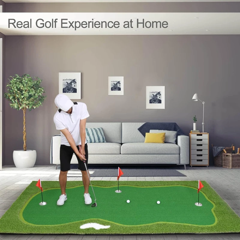 Chriiena Professional Golf Putting Mat — Large Indoor/Outdoor Training Green with Slope Pad and Moveable Cups