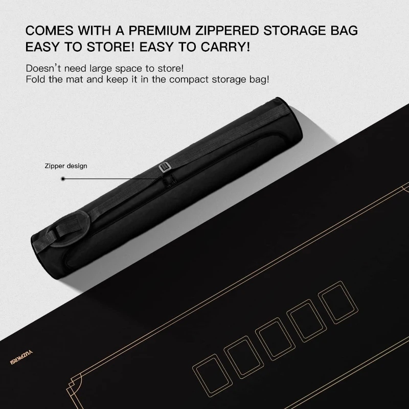 YUZPKRSI 47 x 24 Inch Texas Hold'em Poker Mat — 6-Player Water-Repellent Rubber Table Topper with Thick Carrying Bag