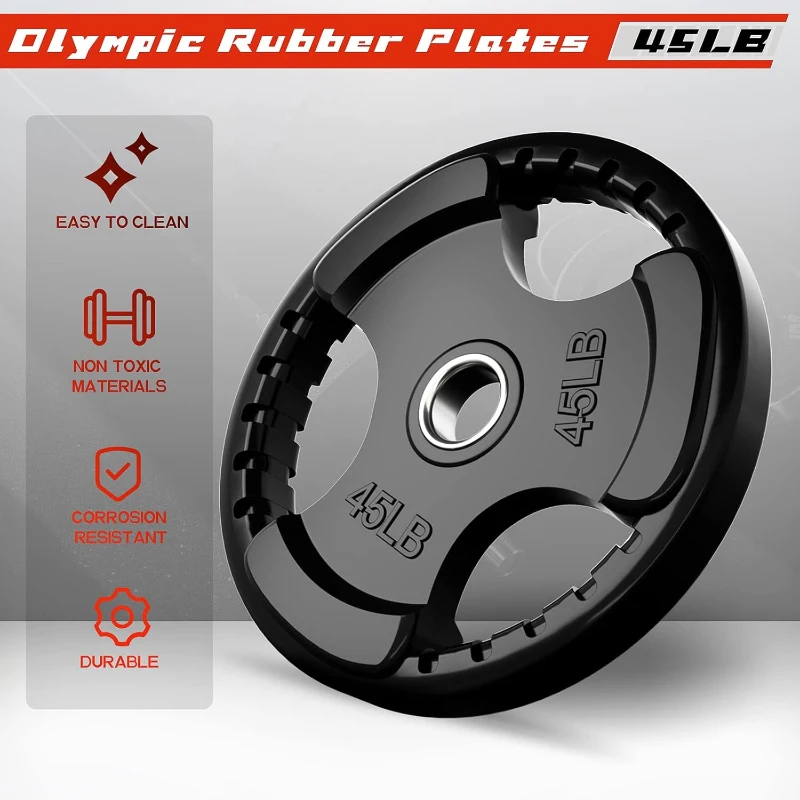 RitFit Olympic Rubber Grip Plates for Barbell — 2"" Hole Weight Plates for Strength Training, Available as Singles, Pairs or Sets (2.5/5/10/35/45 lb) — 315 lb Set