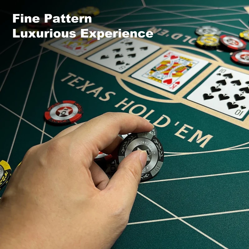 YUZPKRSI 47-Inch Round Poker Mat — Green & Gold Casino-Style Table Top, Durable Sewn Edges, Portable Rubber Poker Surface with Carrying Bag