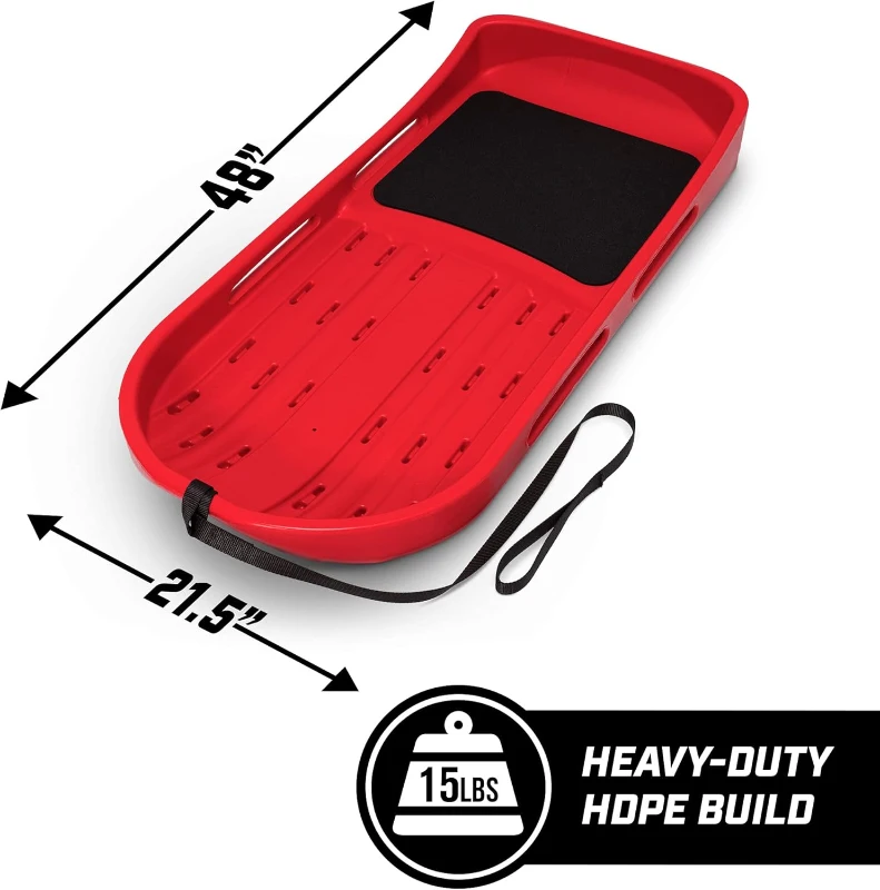 GoSports 2-Person Premium 4 ft Snow Sled — Double-Walled HDPE with Padded Seat, Dual Handles & Hand Pull Strap (Red or Blue)