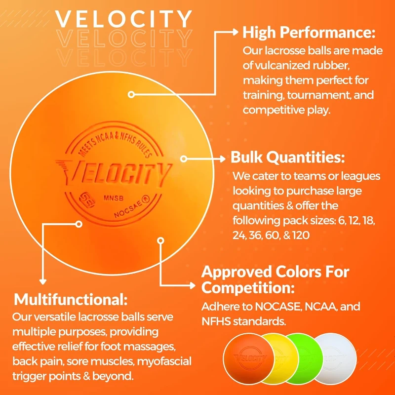 Velocity Lacrosse Balls - Multiple Pack Sizes (1,2,3,6,12,18,24,36,60,120) - Practice, Official NFHS and College Approved Size
