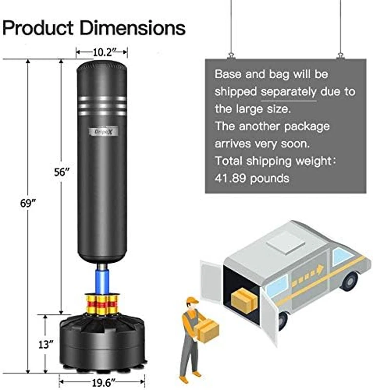 Dripex Freestanding Punching Bag with Gloves — 69"" Heavy Boxer Stand, Dual-Absorber System for Adult & Teen Home Training