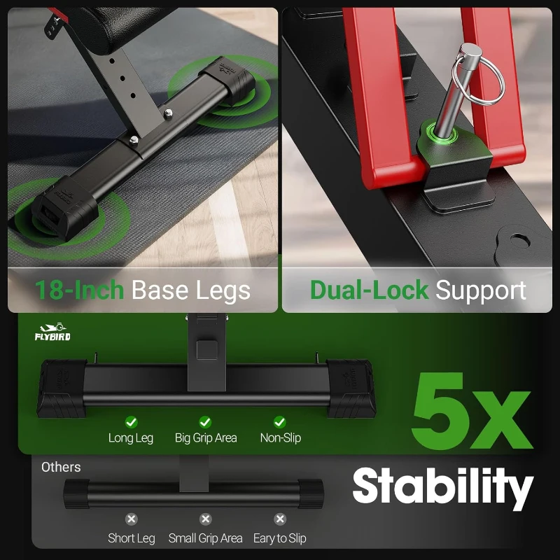 FLYBIRD Adjustable Weight Bench – Foldable 750 lb Capacity Bench for Users up to 6'5"", 27 lb Sturdy Multi-Angle Bench with 90 Position Options for Incline/Decline/Flat Training
