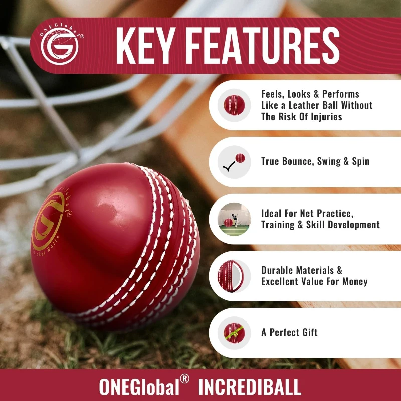 ONEGlobal Incrediball — Soft Rubber Cricket Training Ball with Stitched Seam & Core (Indoor/Outdoor)