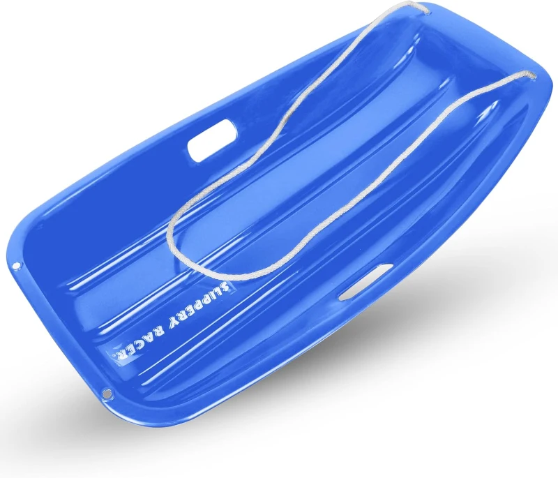 Slippery Racer Downhill Sprinter Flexible Kids & Toddler Toboggan Sled — Blue, Cold-Resistant with Pull Rope and Handles