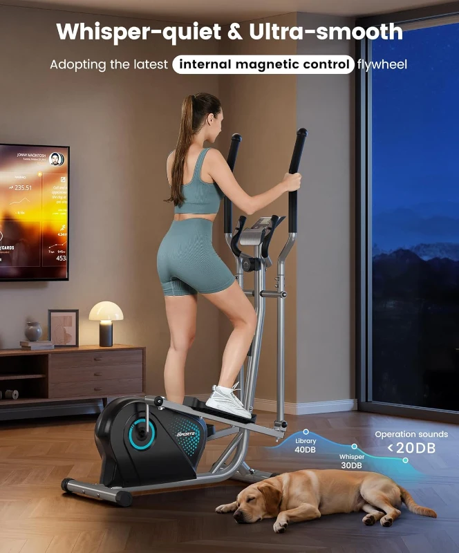 Dripex Magnetic Elliptical Trainer for Home, Ultra-Quiet Cross Trainer with 6kg Flywheel, 16 Resistance Levels, Pulse Sensor and LCD Display