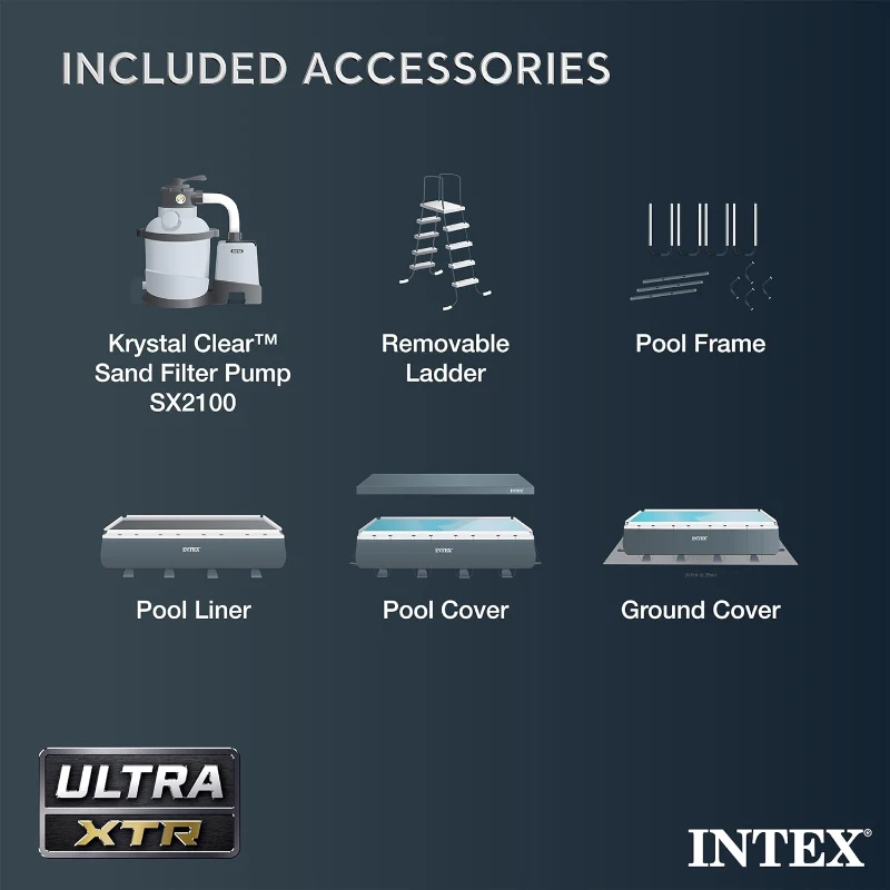 INTEX Ultra XTR Deluxe Rectangular Pool Set (26363EH) — 24' x 12' x 52"" with 2100 GPH Krystal Clear Sand Filter Pump