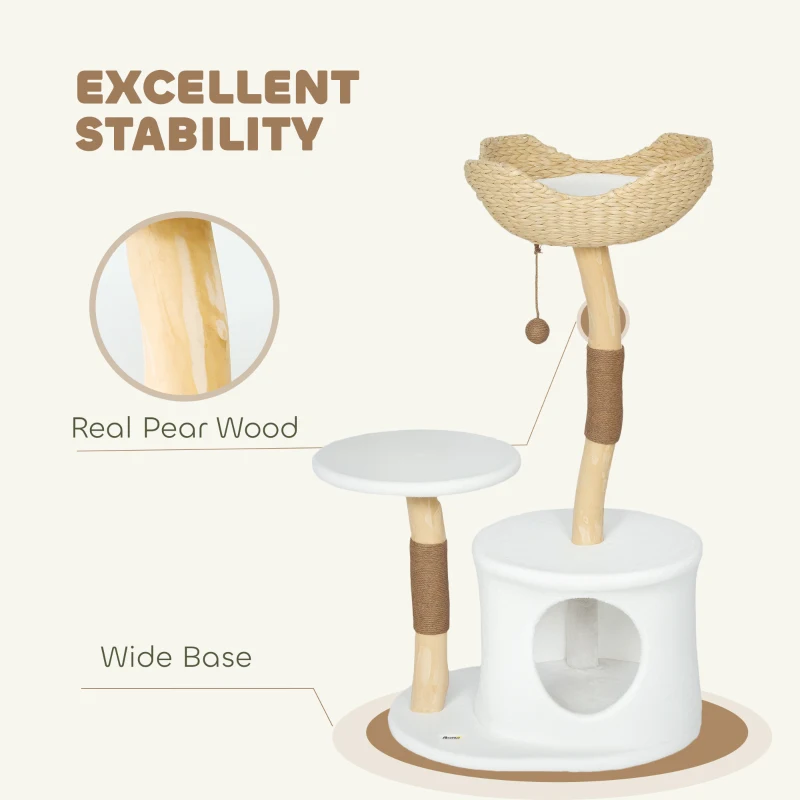 PawHut 40" Real Wood Cat Tree, Cat Tower for Indoor Large Adult Cats with Scratching Posts, Condo, Perch, Washable Cushion,