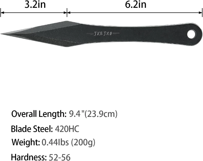 JXE JXO 9.4-inch Stainless Steel No-Spin Throwing Spikes Set with Nylon Belt Sheath – Solid Full-Tang 420HC