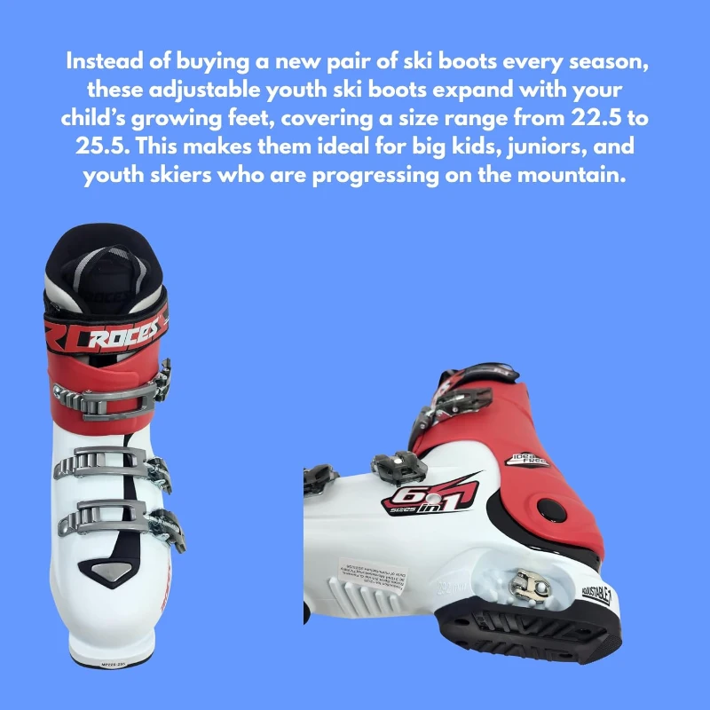 Roces IDEA UP Growable Kids Ski Boots — Adjustable Youth/Toddler Downhill Boots (Size 22.5–25.5) with Triple Buckles & Power Strap