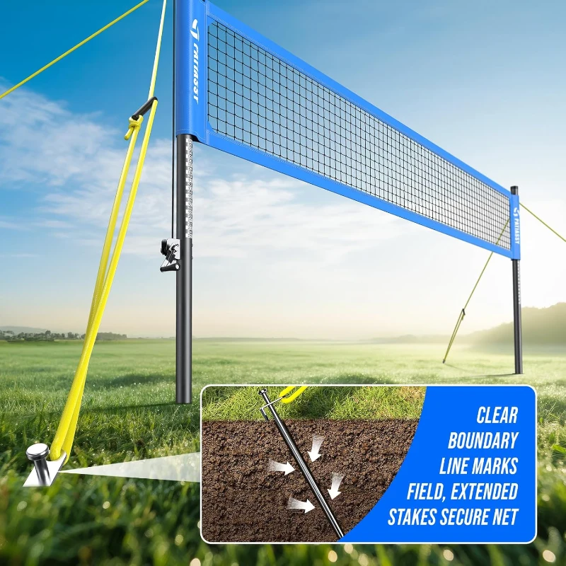 Patiassy Portable Volleyball Net for Backyard – Heavy-Duty Professional Outdoor Set with Adjustable 1.75"" Aluminum Poles, Galvanized Winch, Steel Stakes, Anti-Sag Design, Pump and 1680D Carry Bag for Beach & Grass