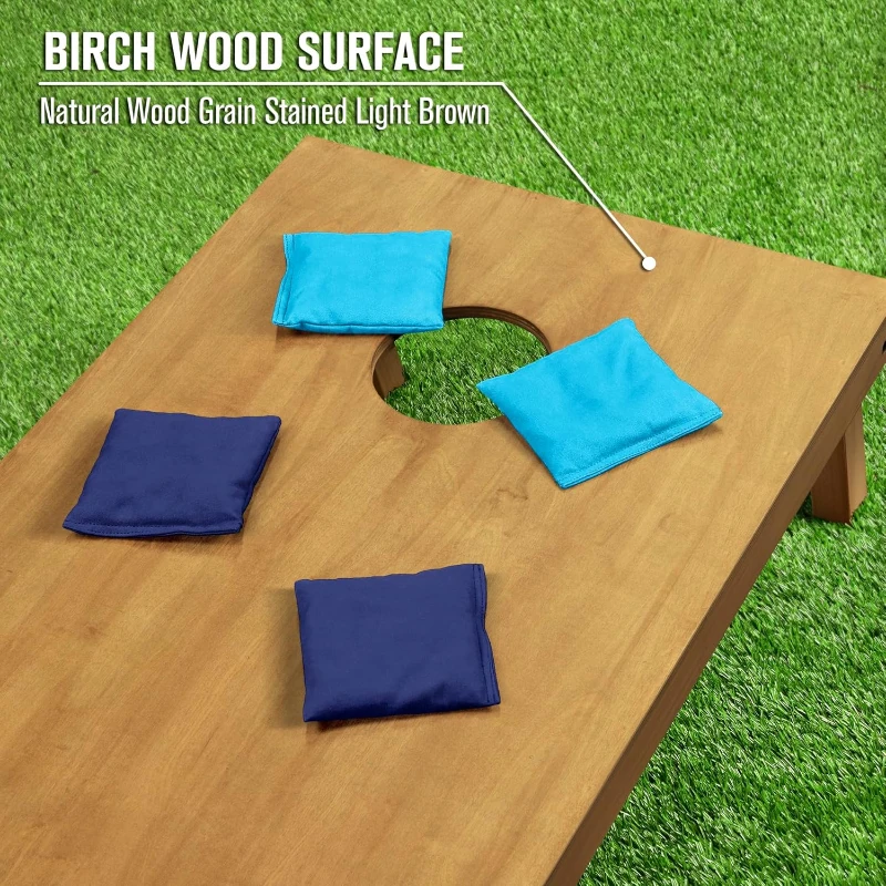 GoSports 4 ft x 2 ft Regulation Pine Cornhole Boards Set with Light Brown Stain – Carrying Case and Bean Bags Included