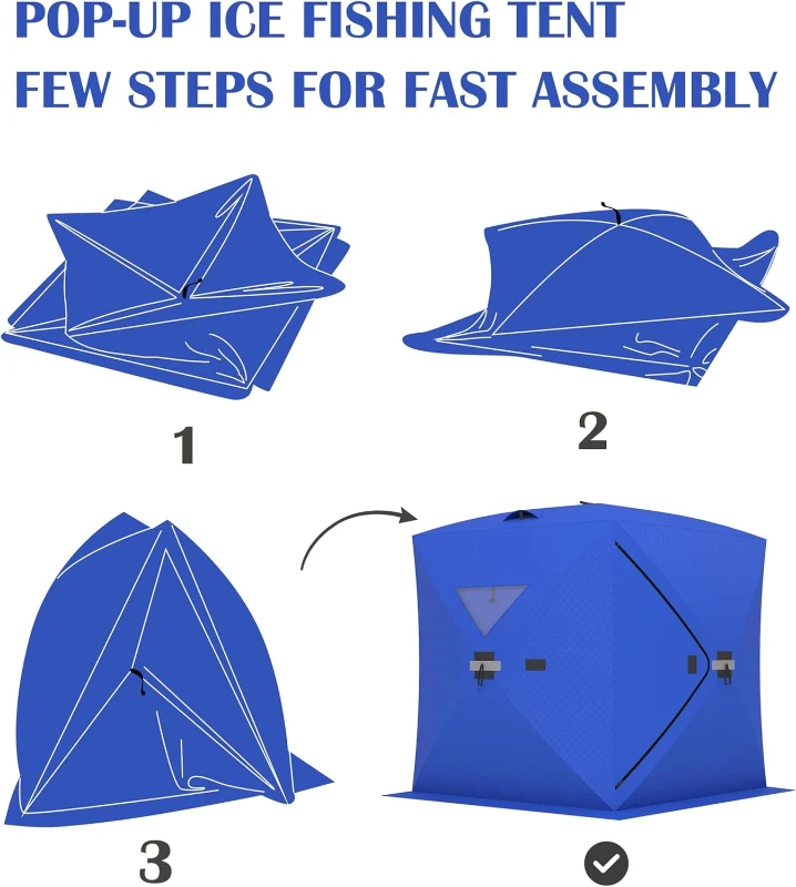 Portable Pop-Up Ice Fishing Tent — Spacious 3–4 Person Winter Shelter, Durable Weather-Resistant Design, Lightweight and Easy to Set Up (Red/Blue)
