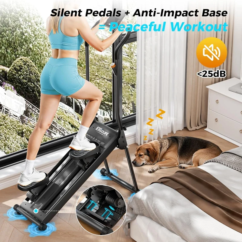 ERGOLIFE Foldable Stair Stepper – 6-Level Magnetic Resistance, Low-Noise Compact Stairmaster with 350LB Capacity