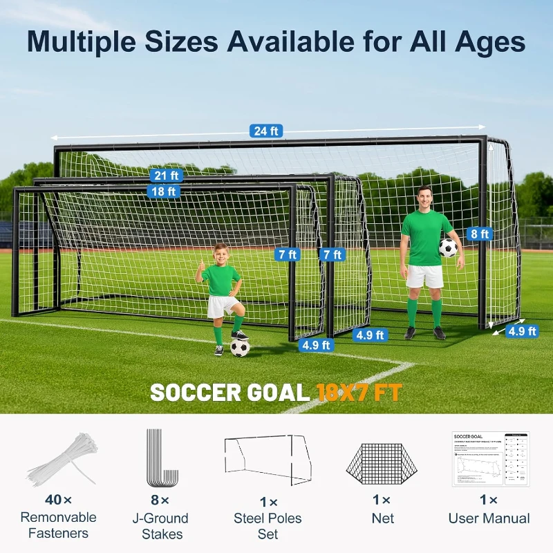 MOPHOTO Foldable Soccer Goals (6x4/8x6/10x6.5/12x6/16x7/18.5x6.5/21x7/24x8 ft) – Backyard & Full-Size Training Goals for Teens and Adults