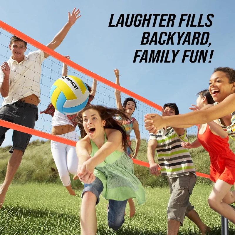 Patiassy Backyard Volleyball System – Professional Portable Outdoor Set with Adjustable Aluminum Poles, Precision Winch, Steel Stakes, Anti-Sag Net, Pump and Heavy-Duty 1680D Bag