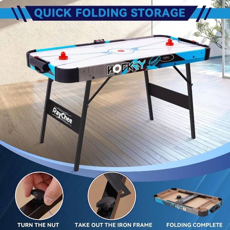 Foldable Air Hockey Table with 12V DC Motor, LED Digital Scoreboard, Includes 2 Pucks & 2 Pushers — Indoor Folding Game for Kids & Adults