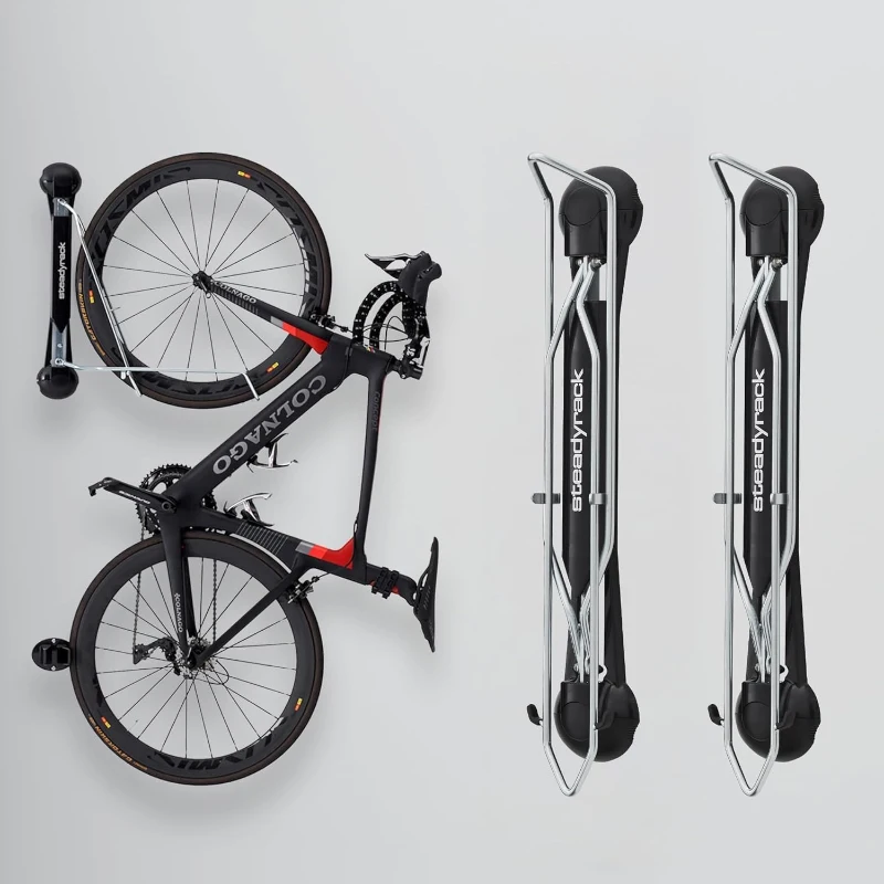 Steadyrack Classic Wall-Mounted Vertical Bike Rack for Road Bikes - Original Pivot Design, Space-Saving Steel Storage for Narrow Tires - Indoor Garage & Apartment Use