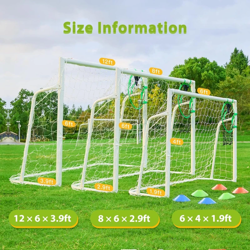 Soccer Goal Set (6×4, 8×6, 12×6 ft) – 2"" Diameter Powder-Coated Galvanized Steel Frame with Target Net, Training Accessories for Backyard, Kids & Adults