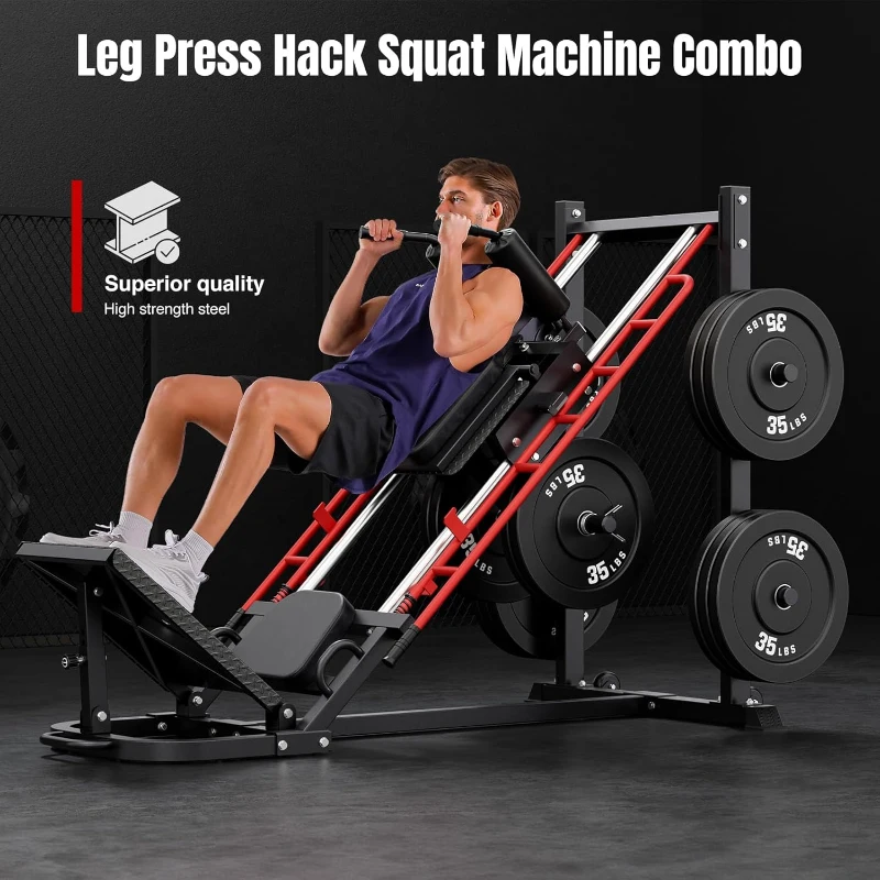 Dripex 2-in-1 Leg Press & Hack Squat Machine - 45° Combo with 4 Plate Holders, Professional Home Gym Lower Body System
