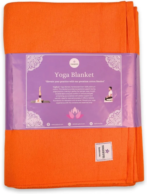 Yogikuti Iyengar Thick Handwoven Cotton Yoga Blanket Set of Two – Premium Support for Restorative Yoga, Meditation & Pranayama (Orange)
