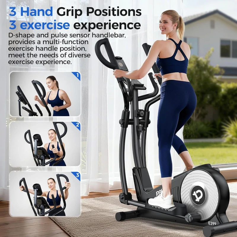 pooboo Home Elliptical Trainer with 16-Level Magnetic Resistance, Ultra-Quiet Drive, 15.5"" Stride & LCD Monitor, 350 lb Capacity