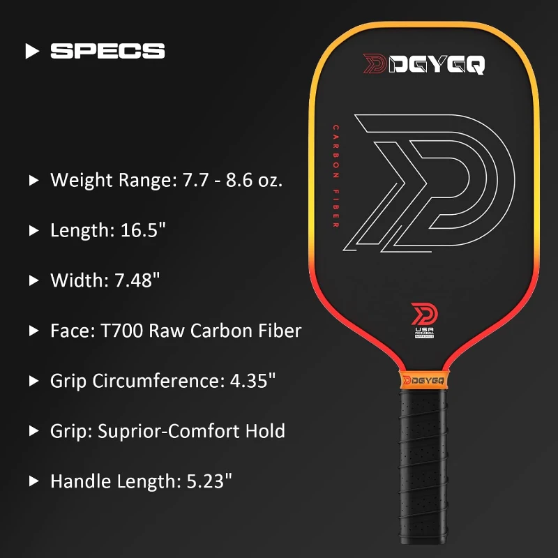 DGYGQ Carbon Fiber Pickleball Paddle — Professional Honeycomb-Core Racket for Lightweight Precision, Shock Absorption & Spin