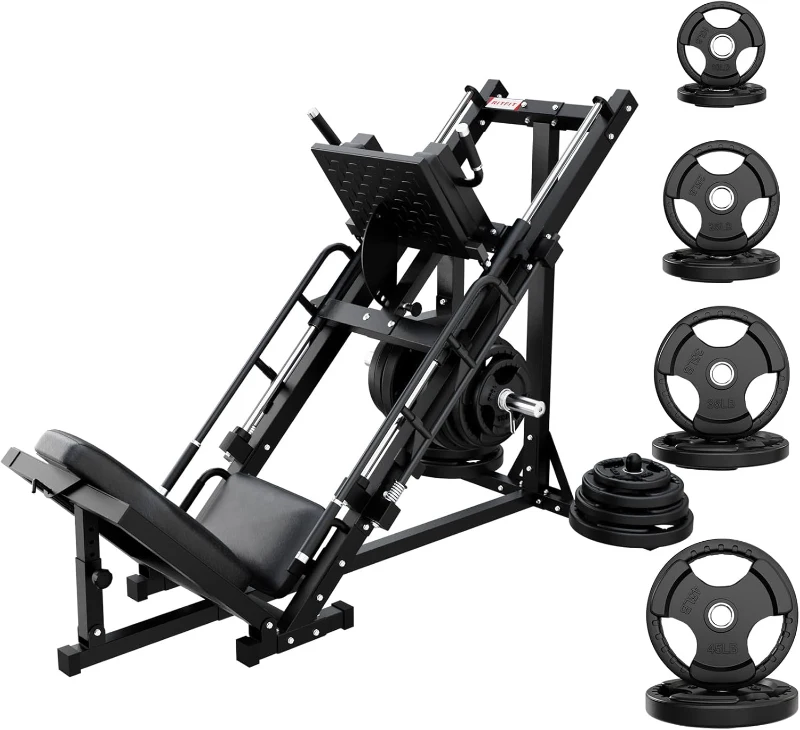 RitFit Pro Adjustable Leg Press & Hack Squat Station with Barbell Plate Set, Linear-Bearing Home Gym Equipment for Comprehensive Lower-Body Workouts and Weight Storage
