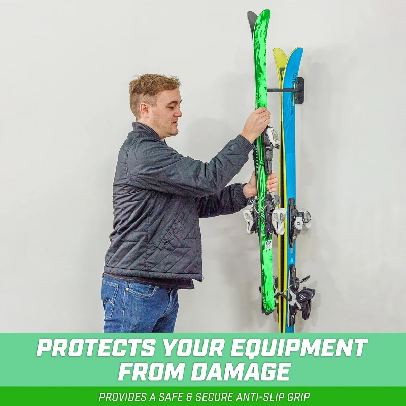 GoSports Wall-Mounted Ski & Snowboard Storage Rack - Per-Pack Holds 2 Skis or 1 Snowboard (50 lb)
