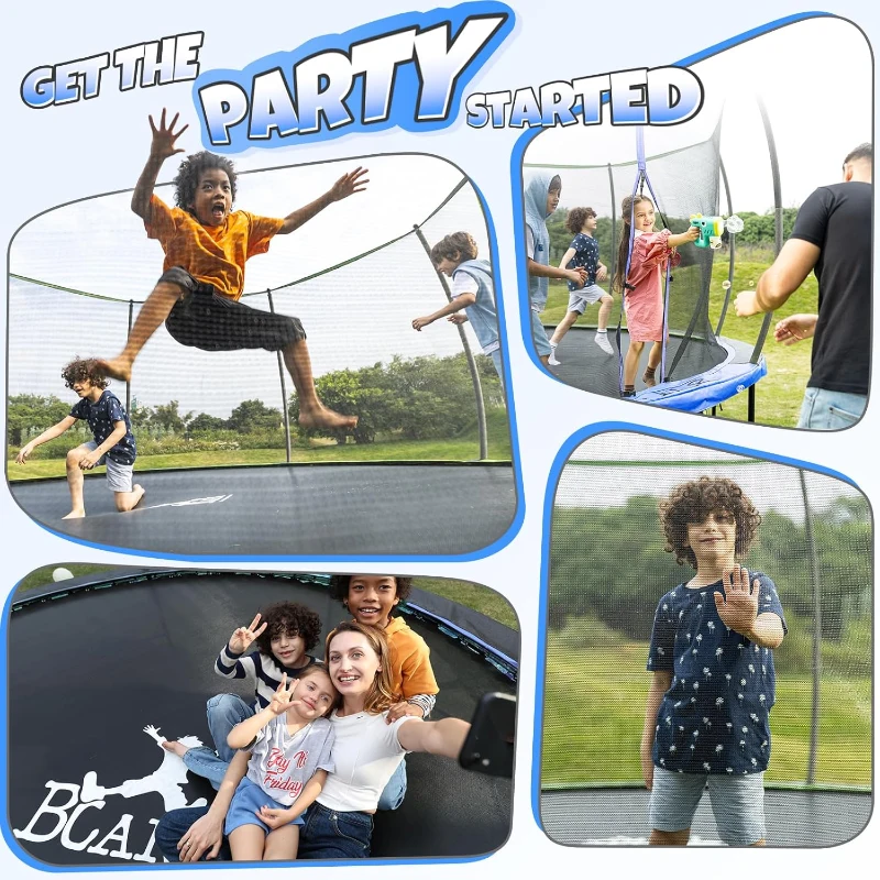 BCAN 8FT–16FT Outdoor Recreational Trampoline with Safety Enclosure and Ladder, ASTM F381-16 Certified, Durable Family Trampoline