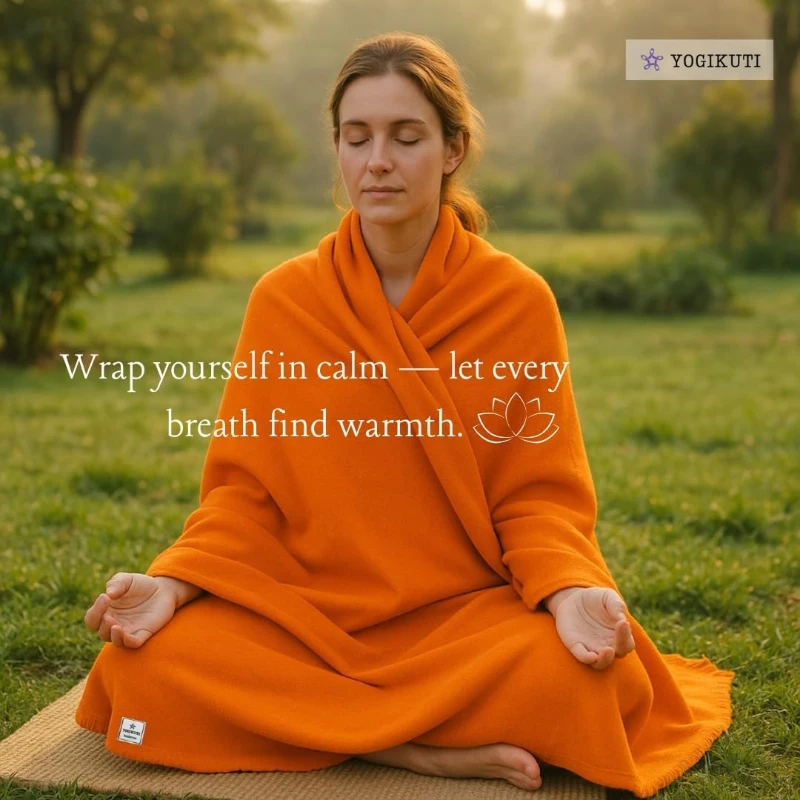 Yogikuti Iyengar Thick Handwoven Cotton Yoga Blanket Set of Two – Premium Support for Restorative Yoga, Meditation & Pranayama (Orange)