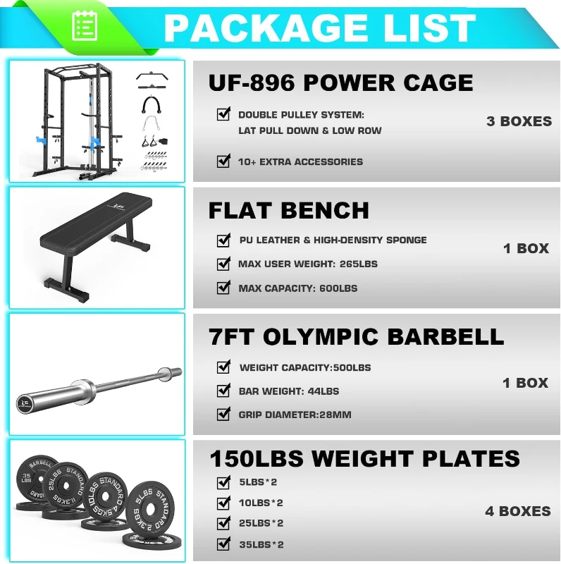 ULTRA FUEGO Power Cage – Multi-Functional Power Rack with J-Hooks, Dip Bars, Landmine & Optional Cable Pulley System for Home Gym