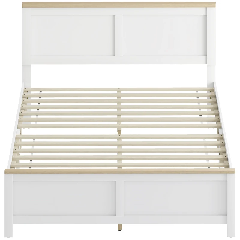 HOMCOM Full Bed Frame with Headboard, Modern Platform Bed Frame with Wooden Slats, No Box Spring Needed, Easy Assembly, White