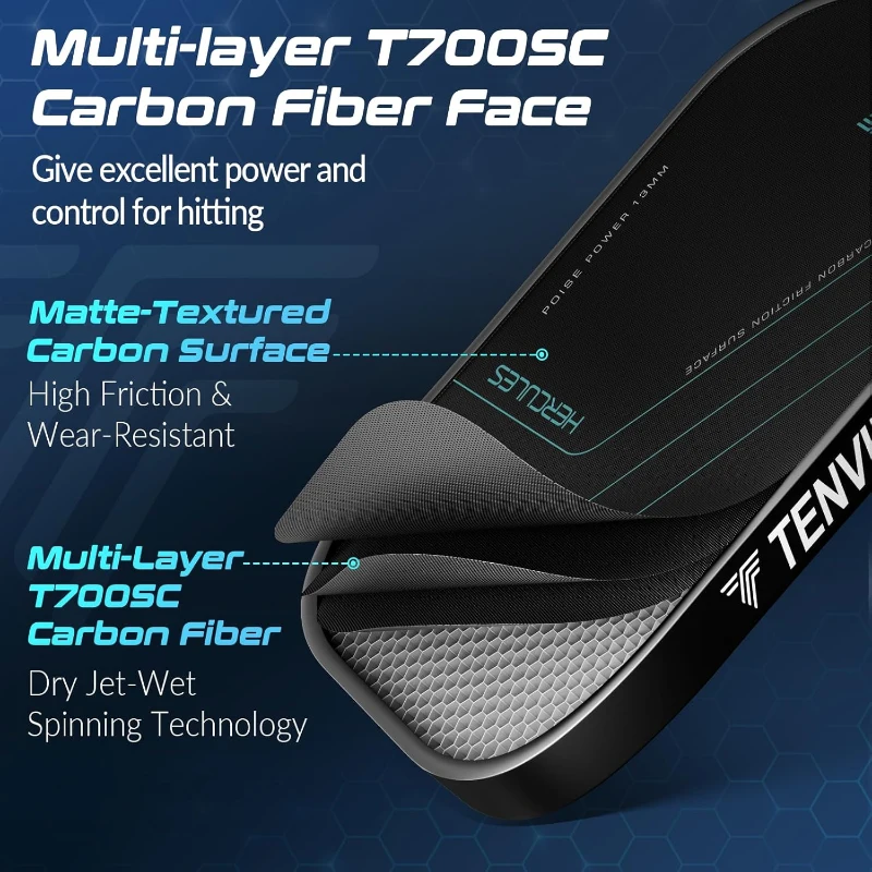 TENVINA Multi-Layer T700SC Textured Carbon Fiber Pickleball Paddle — USAPA Approved, Powerful Spin Surface, 4 Thickness & Shape Options