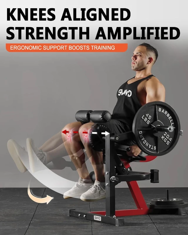 GMWD LE02 Plate-Loaded Leg Extension & Curl Machine, Adjustable Lower-Body Exercise Bench with Rotary Leg Attachment, Home Gym Thigh Trainer (Red)
