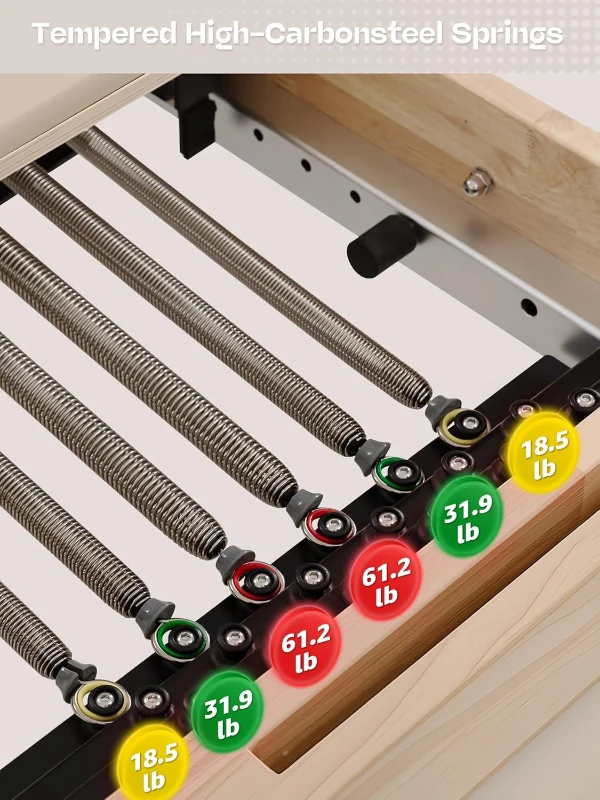 Oak Wood Pilates Reformer with Tower — Quick-Assembly Studio-Grade Reformer Machine with Tower & Accessories for Home and Gym