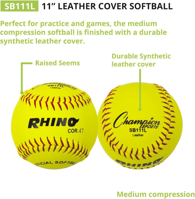 Champion Sports® Softballs — Leather and Synthetic Softballs for Training or Game Play, Available in Various Sizes, Cores & Styles, NFHS Approved