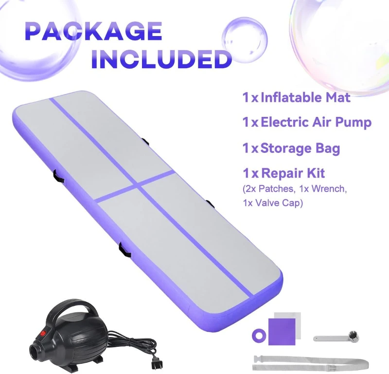 Inflatable Air Track for Gymnastics & Training — 6, 10, 13, 16 or 20 ft; 4in/8in Thickness with Electric Pump — Suitable for Home Workouts, Cheer, Yoga, Beach & Pool