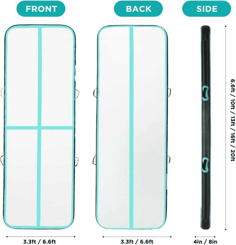 Portable Inflatable Gymnastics Air Track — 6ft/10ft/13ft/16ft/20ft, 4in or 8in Thickness with Included Electric Pump — Ideal for Training, Cheer, Yoga, Pool and Beach