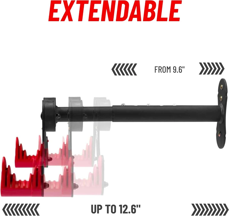 PRO BIKE TOOL Adjustable Horizontal Bike Wall Mounts (Set of 2) — Heavy-Duty Metal Arms, Space-Saving Garage Rack for Nearly Any Bike, Black/Red