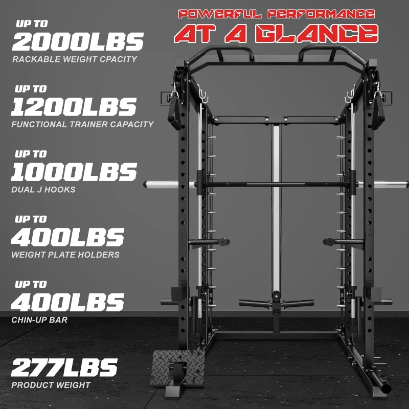 GOIMU S1-V4 Smith Machine Power Cage — 2000 lb Capacity All-in-One Squat Rack with Cable Crossover System and Multiple Attachments