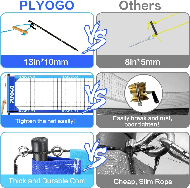 Professional Portable Backyard Volleyball Net Set with Adjustable Aircraft Aluminum Poles, Anti-Sag System, Dual Tension Adjusters & 1680D Carry Bag