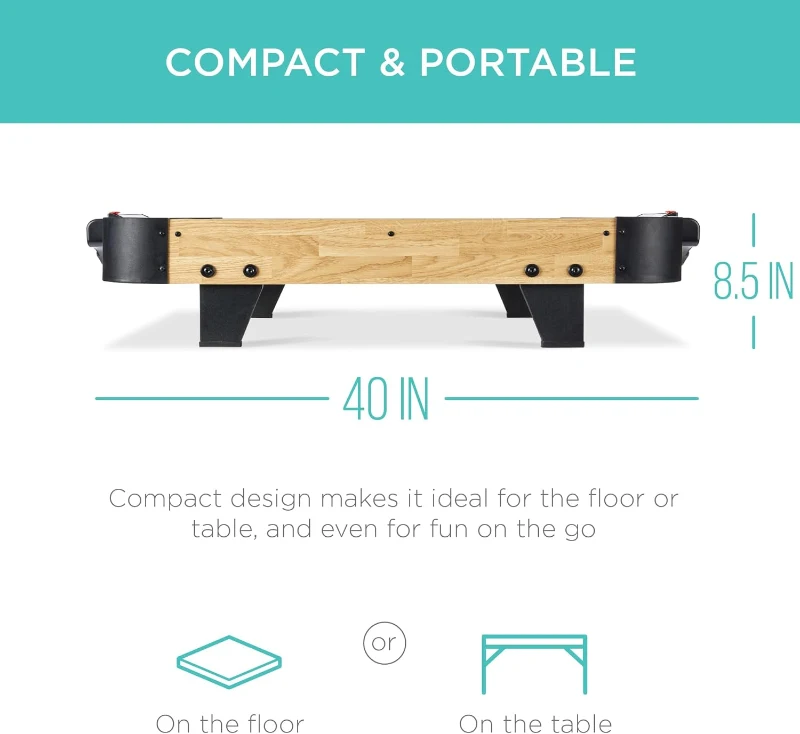 Best Choice Products 40"" Portable Tabletop Air Hockey — Compact Arcade Table with 100V Motor, Fan, 2 Strikers & 2 Pucks