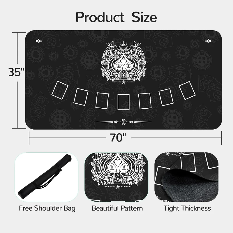70"" x 35"" Waterproof Poker Table Mat — Ultra-Soft Texas Hold'em Surface with Smooth Premium Finish, Portable Zipper Carry Bag for Parties and Home Entertainment