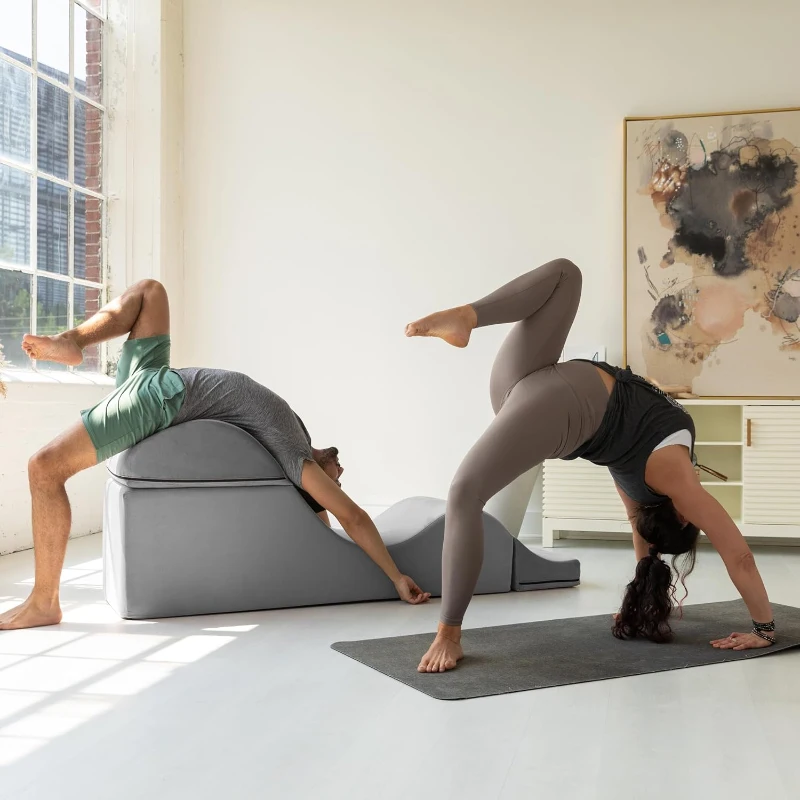 Avana Kami Convertible Chaise-to-Bed Ottoman — 2-in-1 Fold-Out Yoga & Massage Lounge, Microvelvet Grey, 22 in Wide