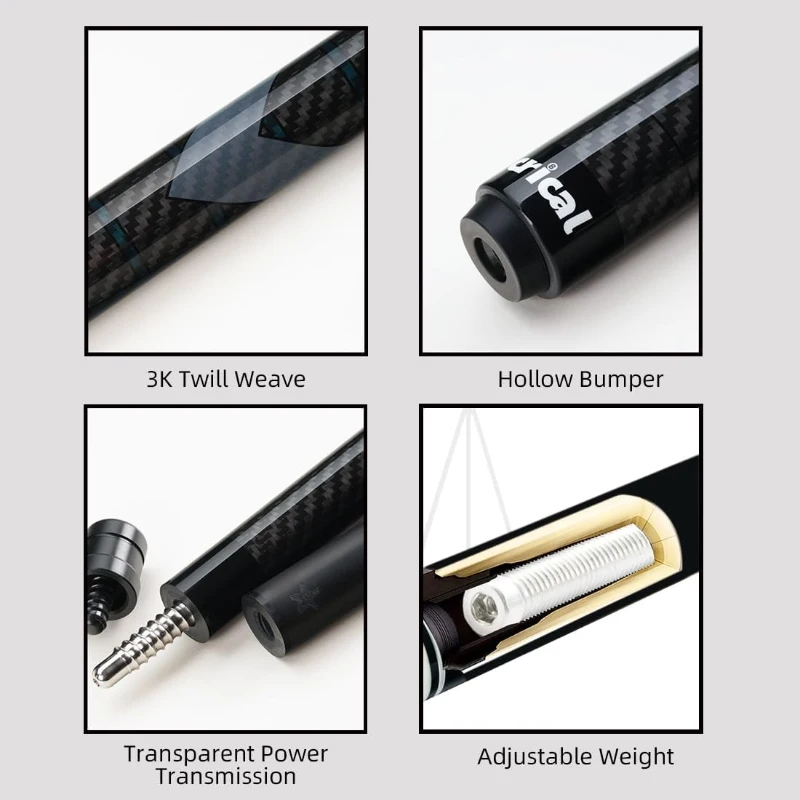CRICAL 58"" Carbon Fiber Pool Cue – Professional Low-Deflection Billiard Cue with 12.5mm Tip & 3/8×8 Pin Joint